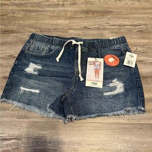 YMI Blue Distressed Jean Shorts with Elastic Waist